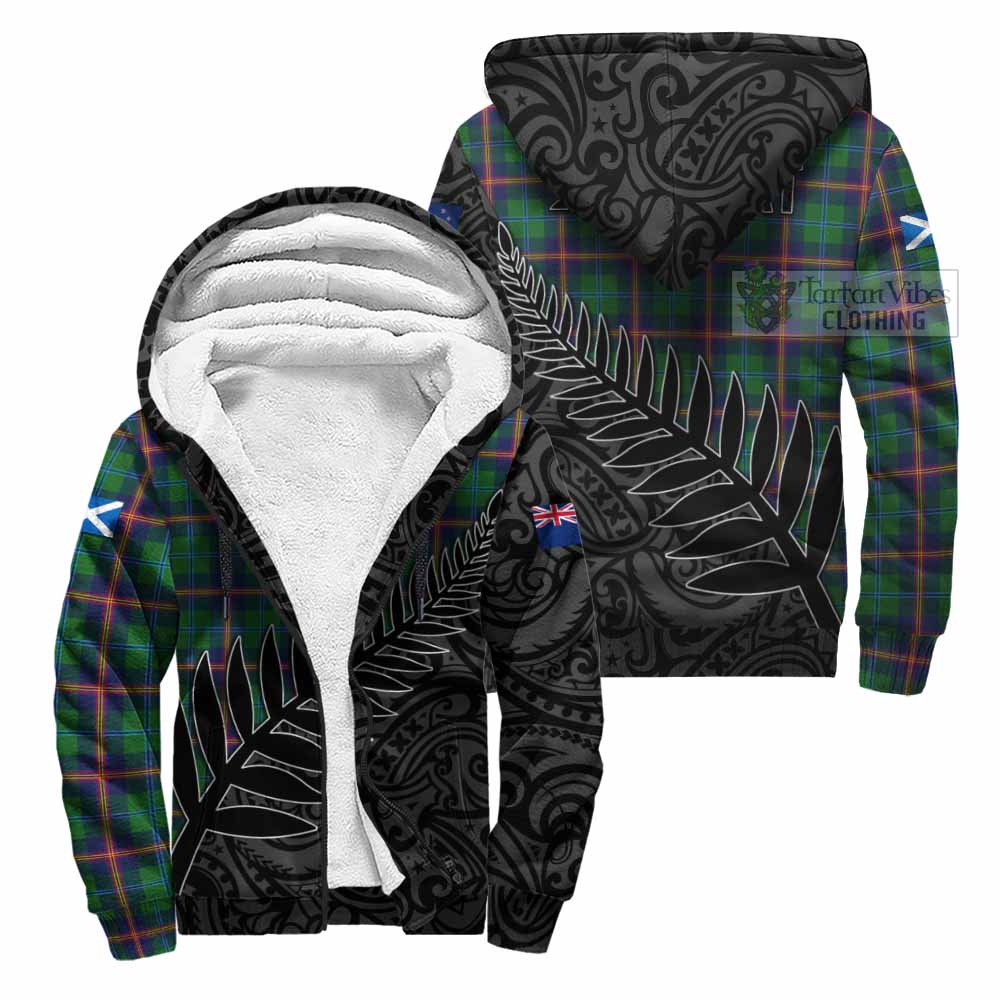 Tartan Vibes Clothing Young Crest Tartan Sherpa Hoodie with New Zealand Silver Fern Half Style