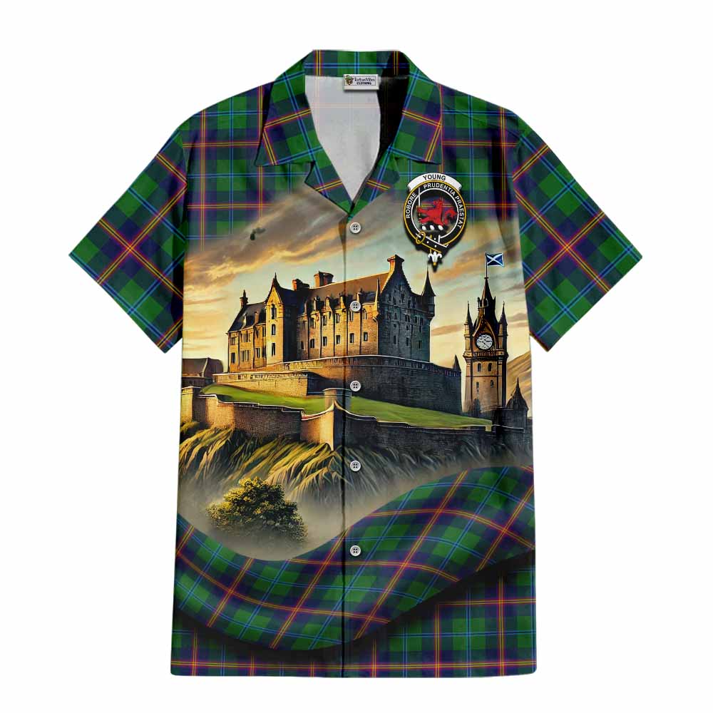 Tartan Vibes Clothing Young Tartan Family Crest Short Sleeve Button Shirt with Scottish Ancient Castle Style