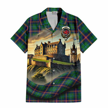 Tartan Vibes Clothing Young Tartan Family Crest Short Sleeve Button Shirt with Scottish Ancient Castle Style
