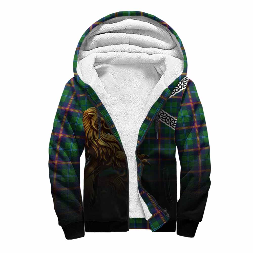 Tartan Vibes Clothing Young Crest Tartan Sherpa Hoodie with Golden Lion Emblem Celtic Style