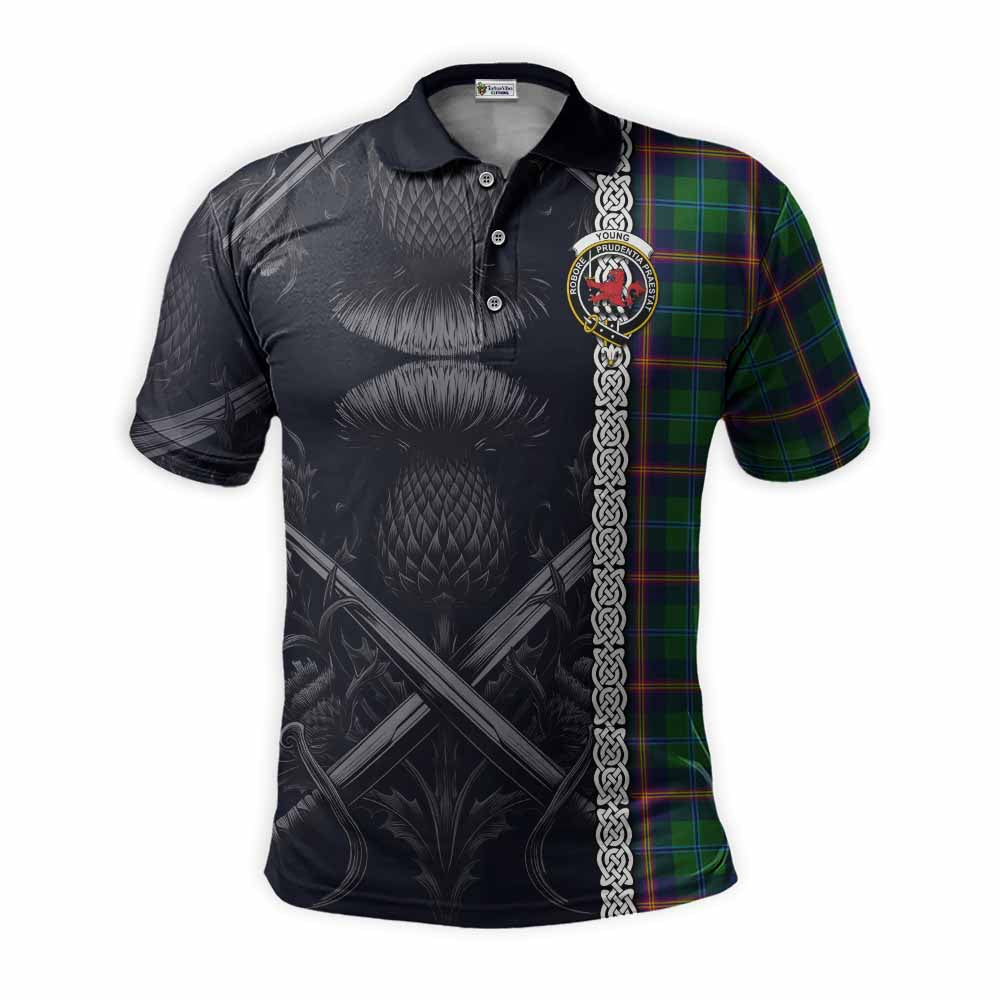 Tartan Vibes Clothing Young Tartan Polo Shirt with Family Crest Cross Sword Thistle Celtic Vibes