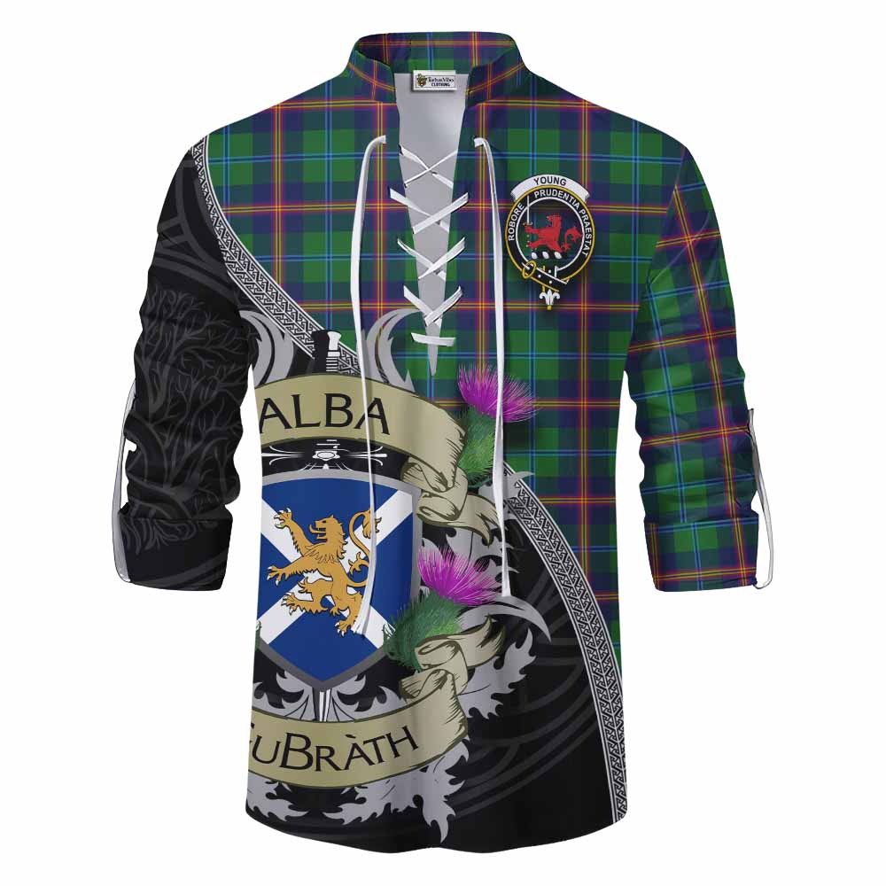 Tartan Vibes Clothing Young Tartan Family Crest Ghillie Kilt Shirt Lion Rampant Royal Thistle Shield Celtic Inspired