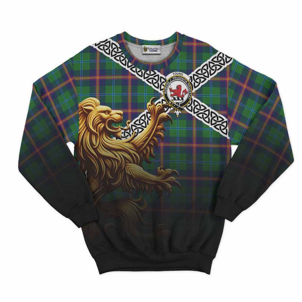 Tartan Vibes Clothing Young Crest Tartan Sweatshirt with Golden Lion Emblem Celtic Style