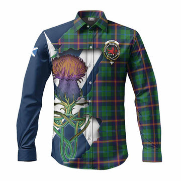 Young Tartan Family Crest Long Sleeve Button Shirt Scottish Thistle Celtic Inspired