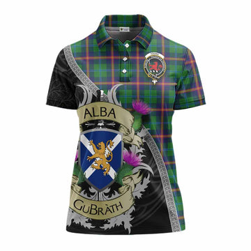 Young Tartan Family Crest Women's Polo Shirt Lion Rampant Royal Thistle Shield Celtic Inspired