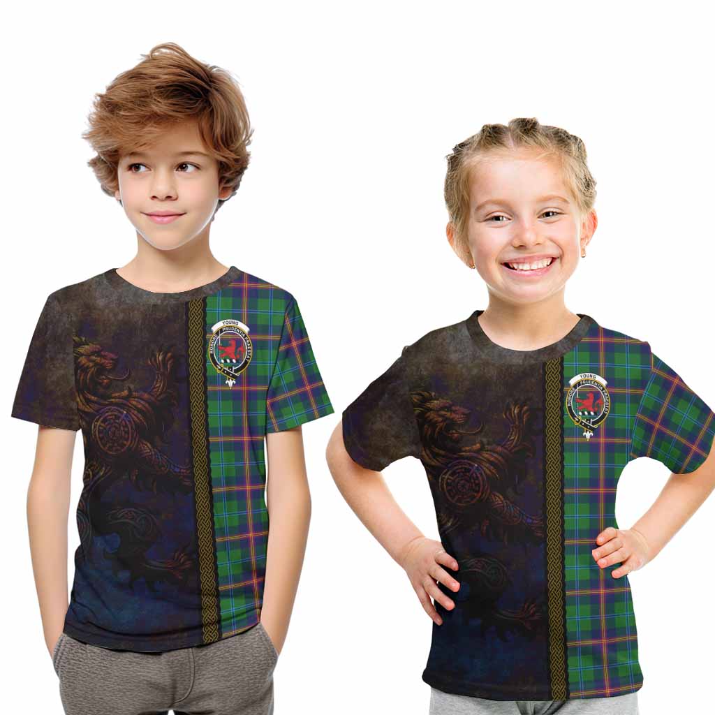 Tartan Vibes Clothing Young Tartan Family Crest Kid T-Shirt Alba Gu Brath Be Brave Lion Ancient Style
