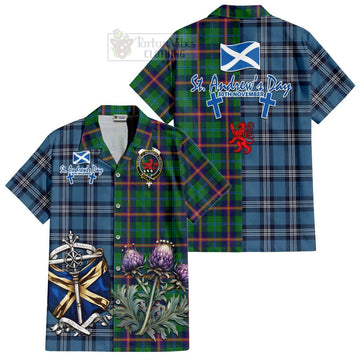 Tartan Vibes Clothing Young Tartan Short Sleeve Button Shirt Happy St. Andrew's Day Half Tartan Style