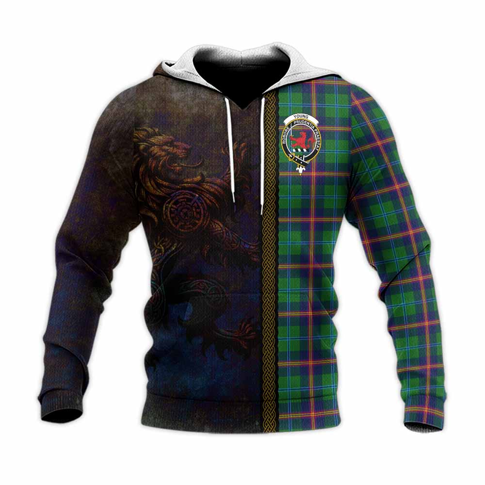Tartan Vibes Clothing Young Tartan Family Crest Knitted Hoodie Alba Gu Brath Be Brave Lion Ancient Style