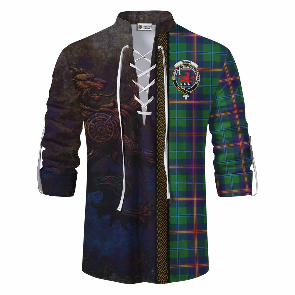 Tartan Vibes Clothing Young Tartan Family Crest Ghillie Kilt Shirt Alba Gu Brath Be Brave Lion Ancient Style