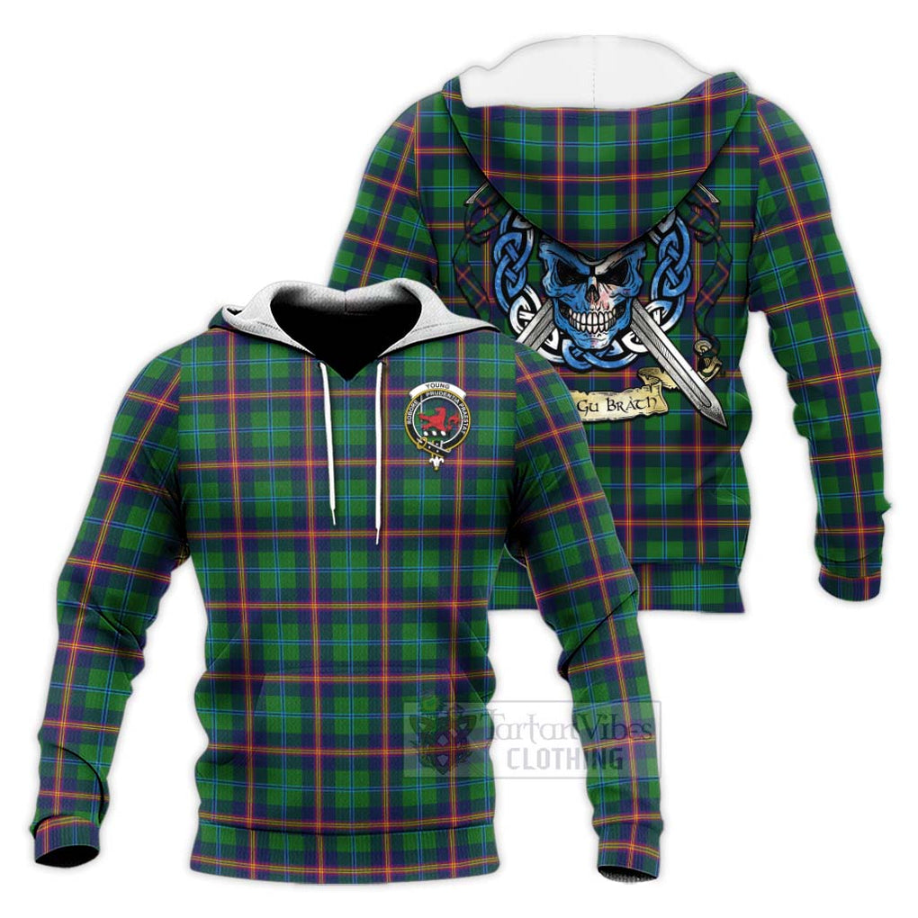 Tartan Vibes Clothing Young Tartan Knitted Hoodie with Family Crest Celtic Skull Style