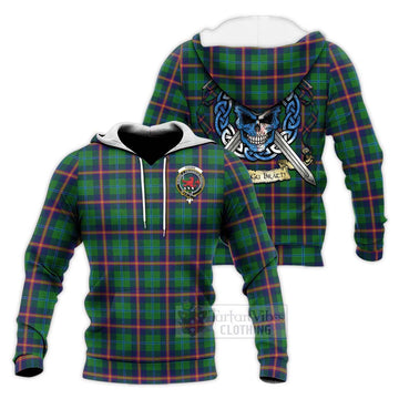 Tartan Vibes Clothing Young Tartan Knitted Hoodie with Family Crest Celtic Skull Style