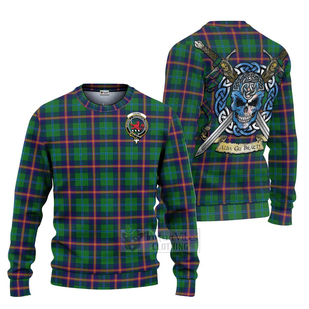 Tartan Vibes Clothing Young Tartan Knitted Sweater with Family Crest Celtic Skull Style