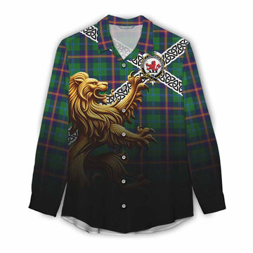Tartan Vibes Clothing Young Crest Tartan Women's Casual Shirt with Golden Lion Emblem Celtic Style