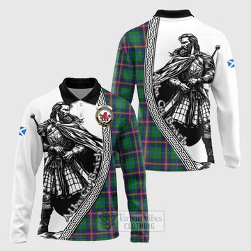 Tartan Vibes Clothing Young Tartan Clan Crest Long Sleeve Polo Shirt with Highlander Warrior Celtic Style