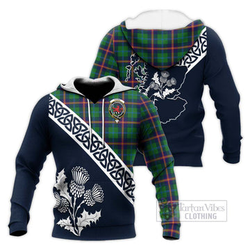 Tartan Vibes Clothing Young Tartan Knitted Hoodie Featuring Thistle and Scotland Map