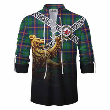 Young Crest Tartan Ghillie Kilt Shirt with Golden Lion Emblem Celtic Style
