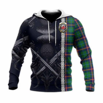 Tartan Vibes Clothing Young Tartan Knitted Hoodie with Family Crest Cross Sword Thistle Celtic Vibes