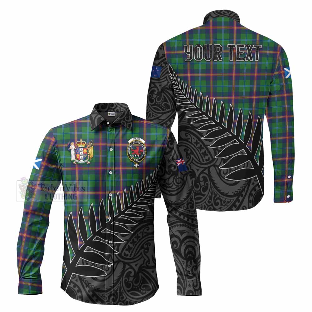 Tartan Vibes Clothing Young Crest Tartan Long Sleeve Button Shirt with New Zealand Silver Fern Half Style