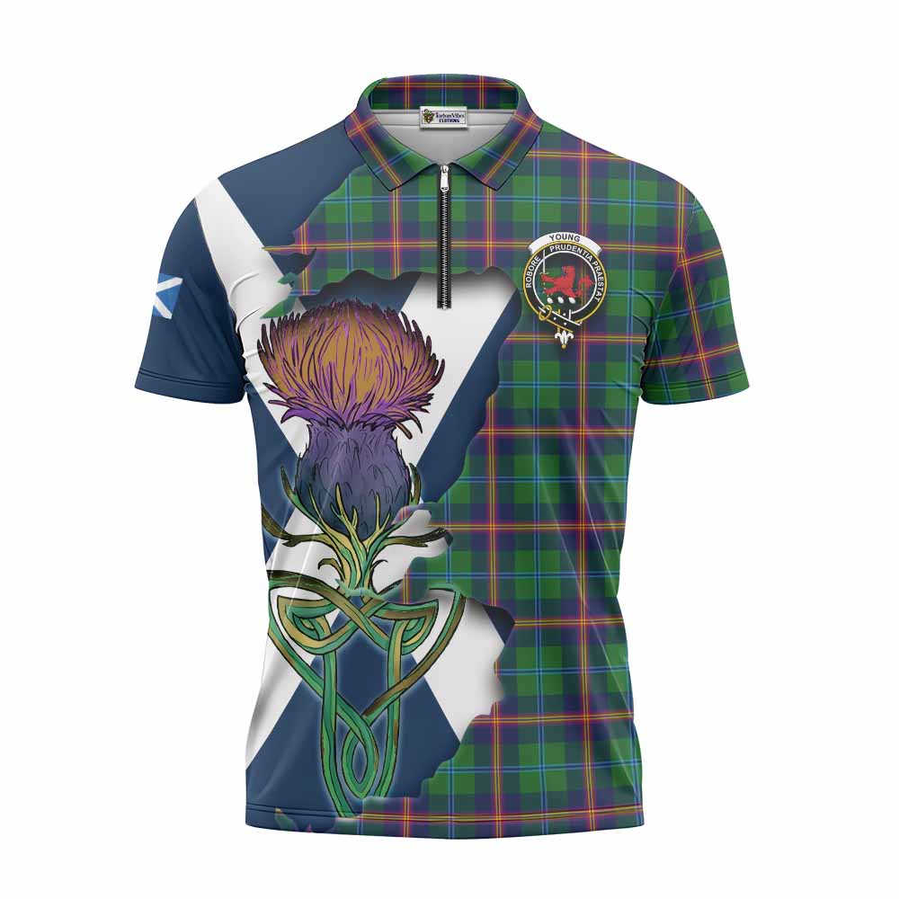 Tartan Vibes Clothing Young Tartan Family Crest Zipper Polo Shirt Scottish Thistle Celtic Inspired