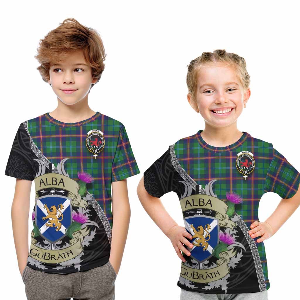 Tartan Vibes Clothing Young Tartan Family Crest Kid T-Shirt Lion Rampant Royal Thistle Shield Celtic Inspired