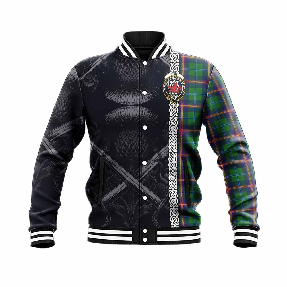 Tartan Vibes Clothing Young Tartan Baseball Jacket with Family Crest Cross Sword Thistle Celtic Vibes