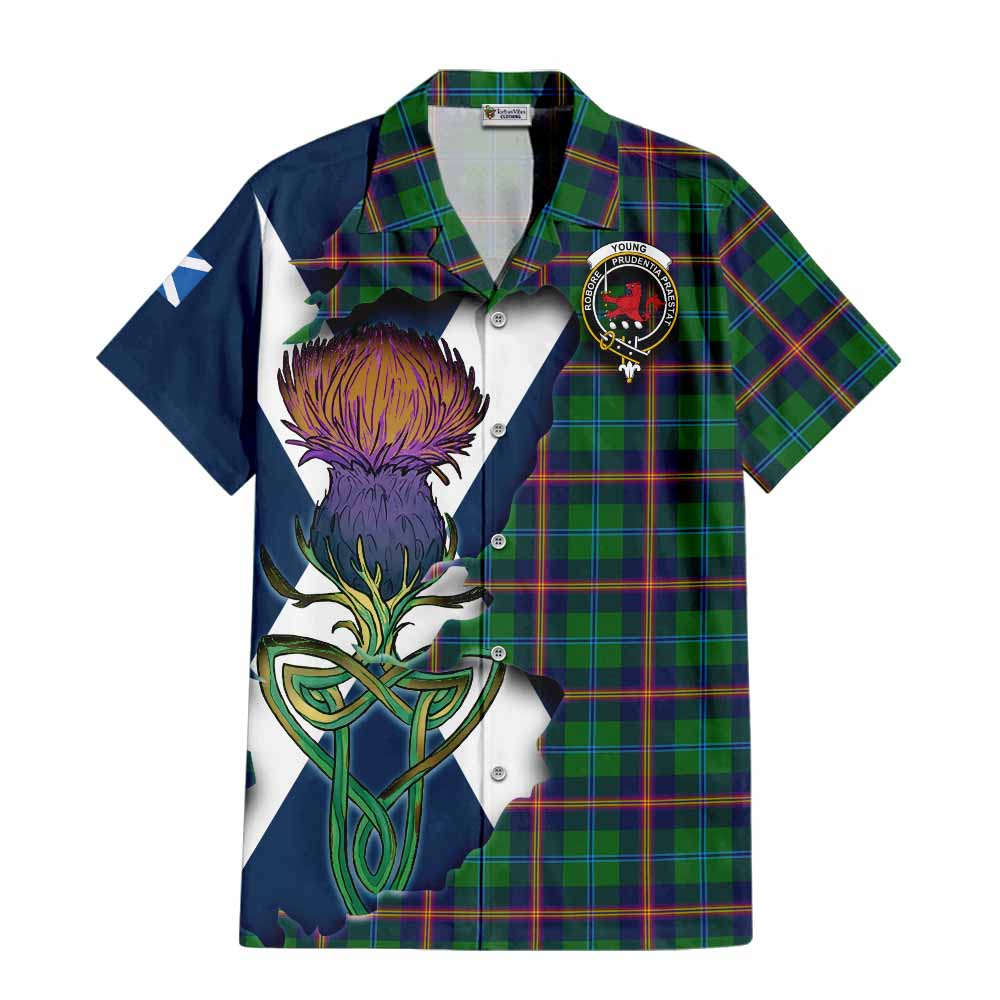 Tartan Vibes Clothing Young Tartan Family Crest Short Sleeve Button Shirt Scottish Thistle Celtic Inspired