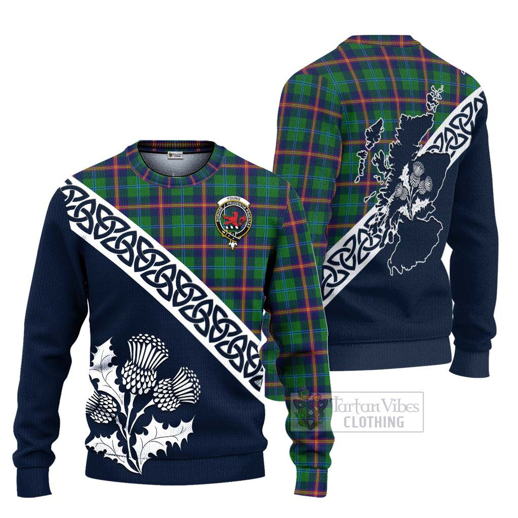 Tartan Vibes Clothing Young Tartan Knitted Sweater Featuring Thistle and Scotland Map