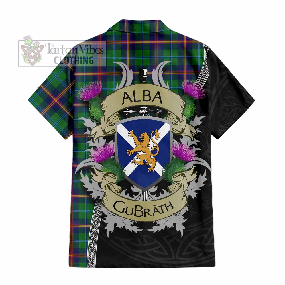 Tartan Vibes Clothing Young Tartan Family Crest Short Sleeve Button Shirt Lion Rampant Royal Thistle Shield Celtic Inspired