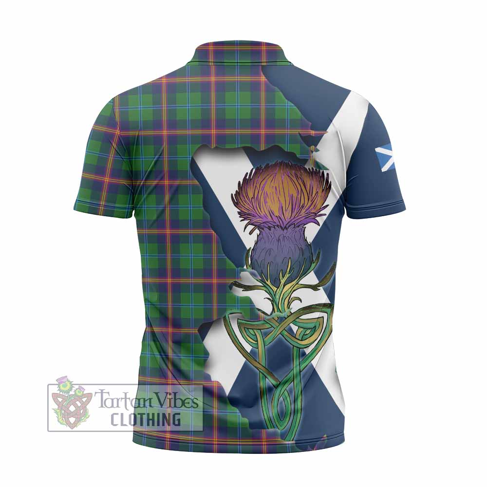 Tartan Vibes Clothing Young Tartan Family Crest Zipper Polo Shirt Scottish Thistle Celtic Inspired