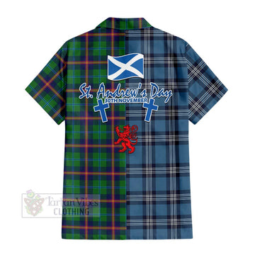 Tartan Vibes Clothing Young Tartan Short Sleeve Button Shirt Happy St. Andrew's Day Half Tartan Style