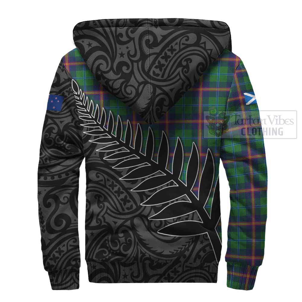 Tartan Vibes Clothing Young Crest Tartan Sherpa Hoodie with New Zealand Silver Fern Half Style