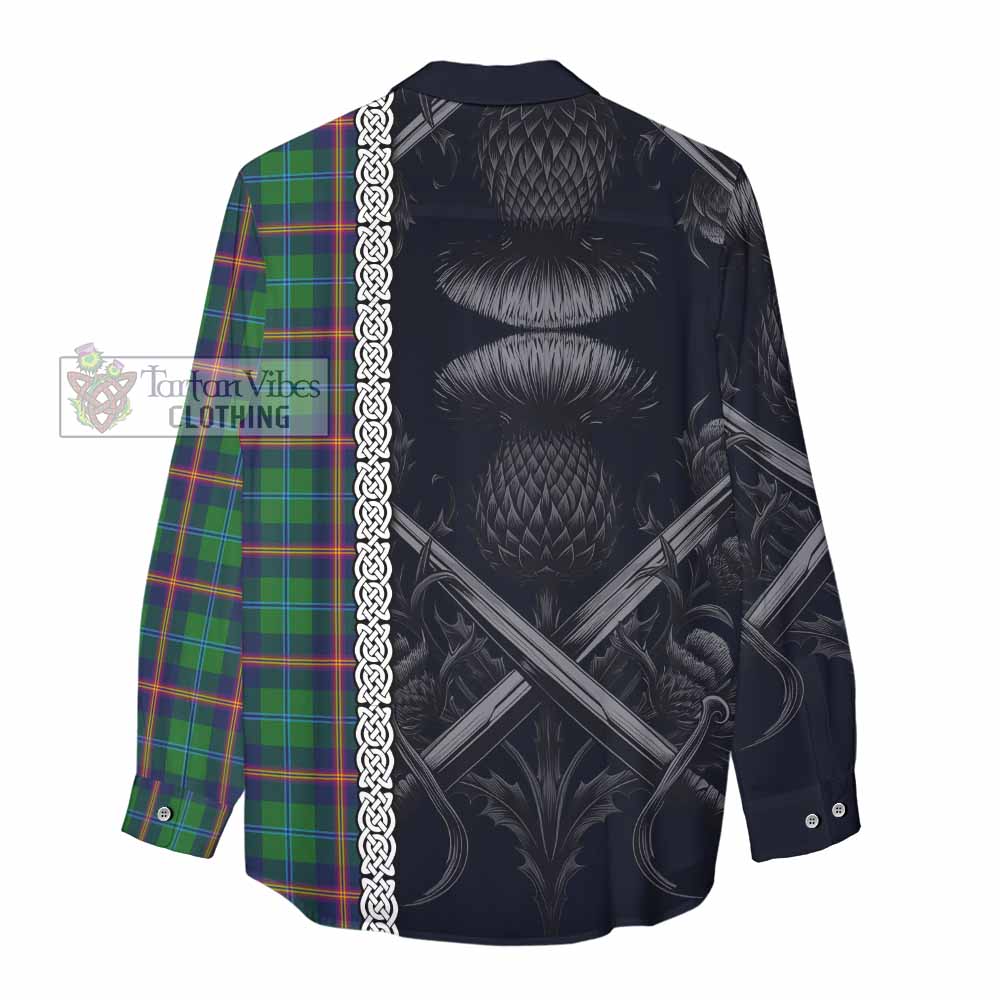 Tartan Vibes Clothing Young Tartan Women's Casual Shirt with Family Crest Cross Sword Thistle Celtic Vibes