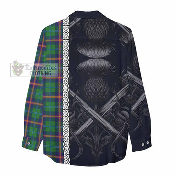 Tartan Vibes Clothing Young Tartan Women's Casual Shirt with Family Crest Cross Sword Thistle Celtic Vibes