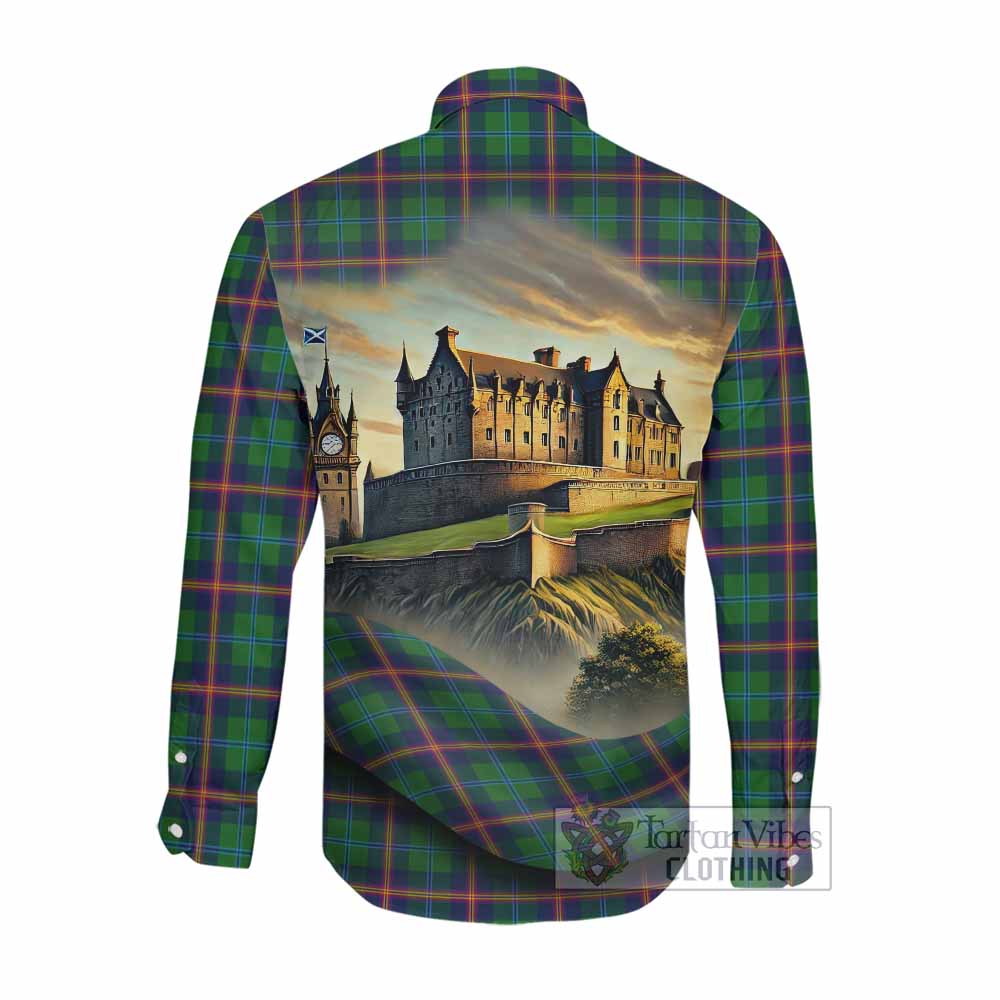 Tartan Vibes Clothing Young Tartan Family Crest Long Sleeve Button Shirt with Scottish Ancient Castle Style