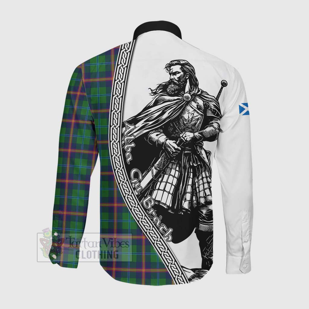 Tartan Vibes Clothing Young Tartan Clan Crest Long Sleeve Button Shirt with Highlander Warrior Celtic Style