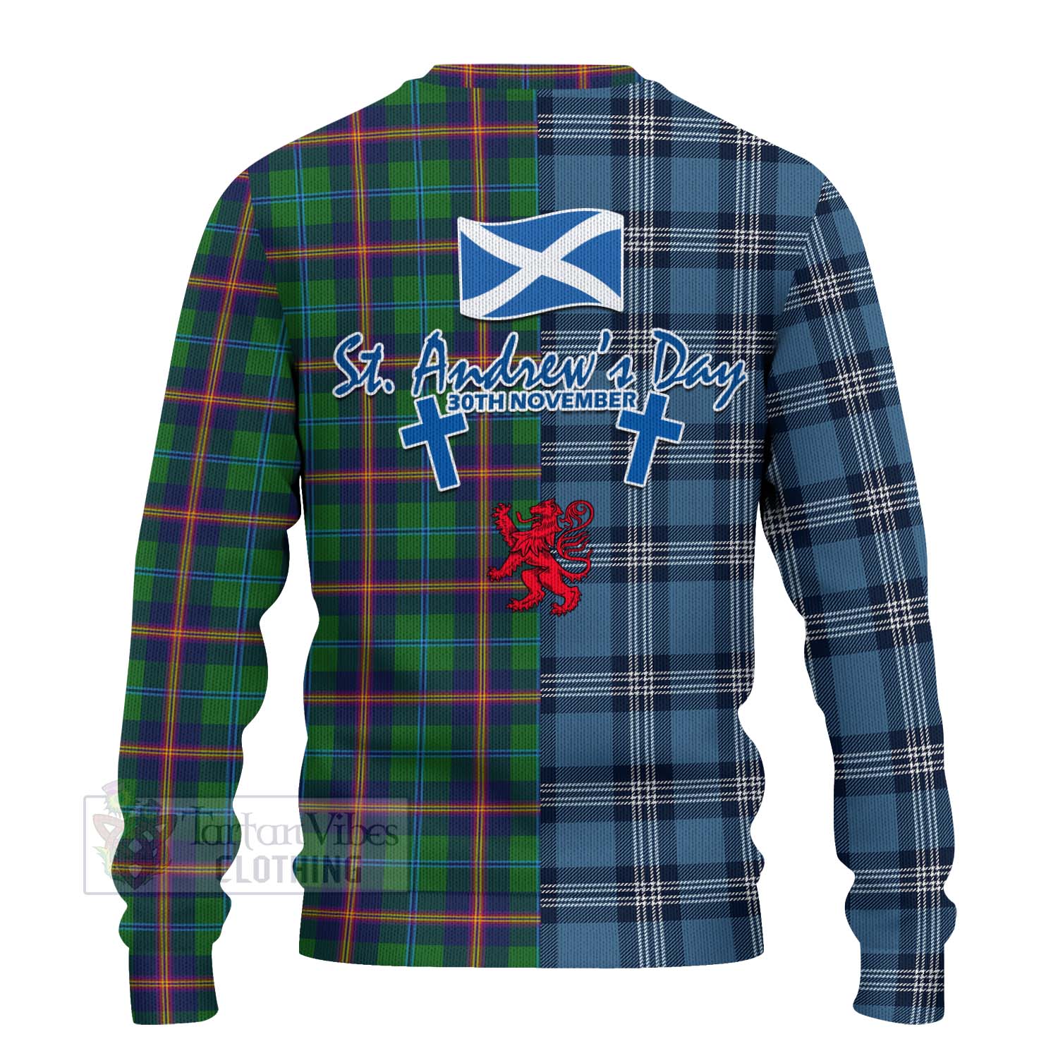 Tartan Vibes Clothing Young Tartan Knitted Sweater Happy St. Andrew's Day Half Tartan Style