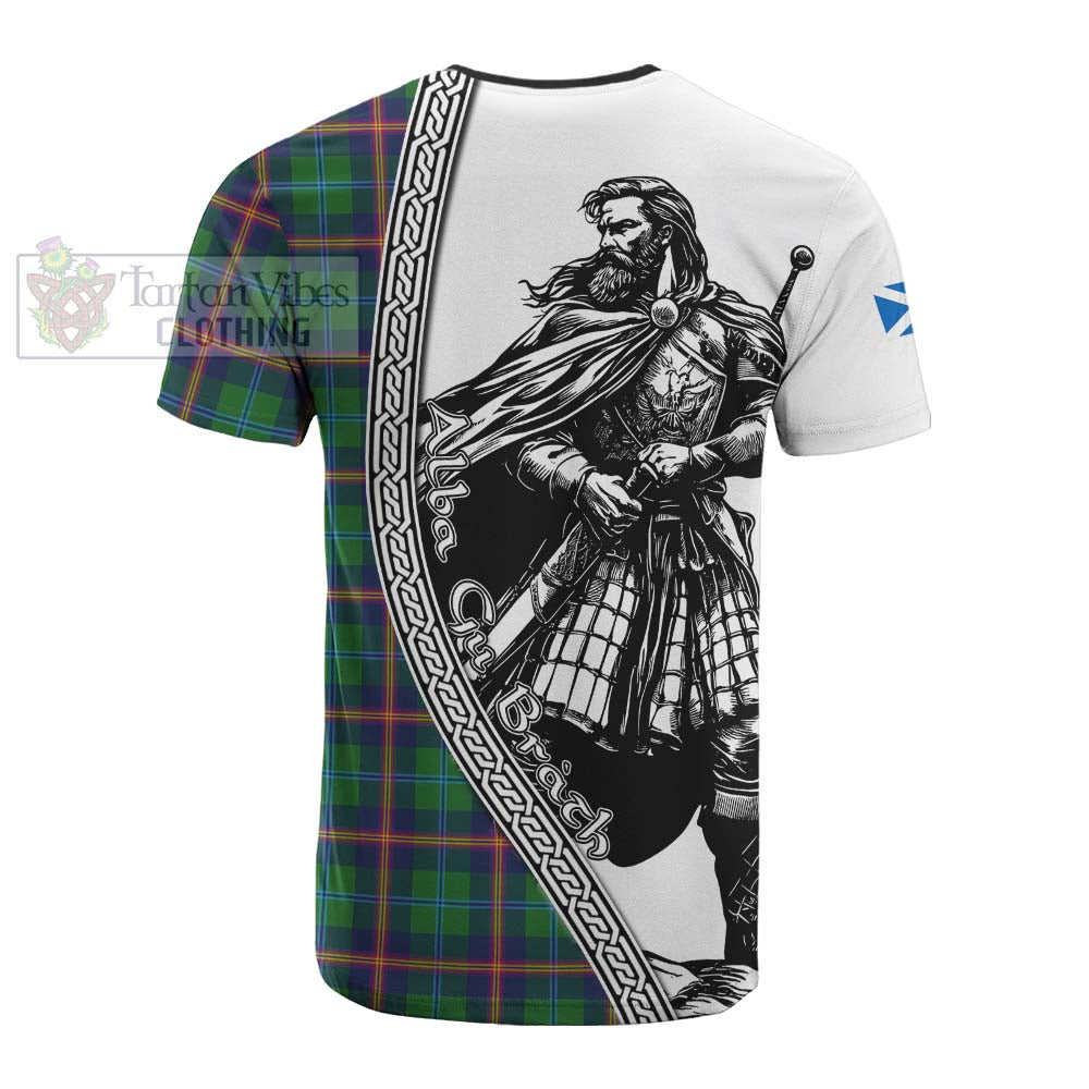 Young Tartan Clan Crest Cotton T-shirt with Highlander Warrior Celtic Style