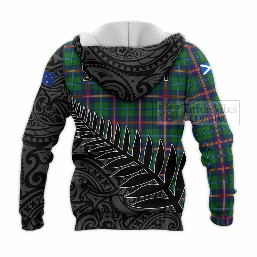 Tartan Vibes Clothing Young Crest Tartan Knitted Hoodie with New Zealand Silver Fern Half Style