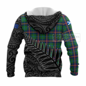 Tartan Vibes Clothing Young Crest Tartan Knitted Hoodie with New Zealand Silver Fern Half Style