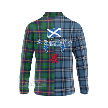 Tartan Vibes Clothing Young Tartan Long Sleeve Polo Shirt Happy St. Andrew's Day Half Tartan Style