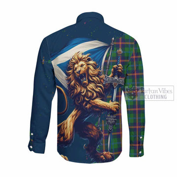 Young Tartan Family Crest Long Sleeve Button Shirt with Scottish Majestic Lion