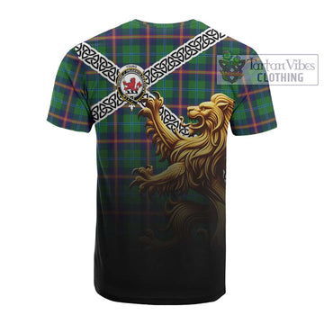 Young Crest Tartan Cotton T-shirt with Golden Lion Emblem Celtic Style