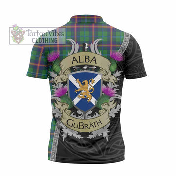 Young Tartan Family Crest Zipper Polo Shirt Lion Rampant Royal Thistle Shield Celtic Inspired