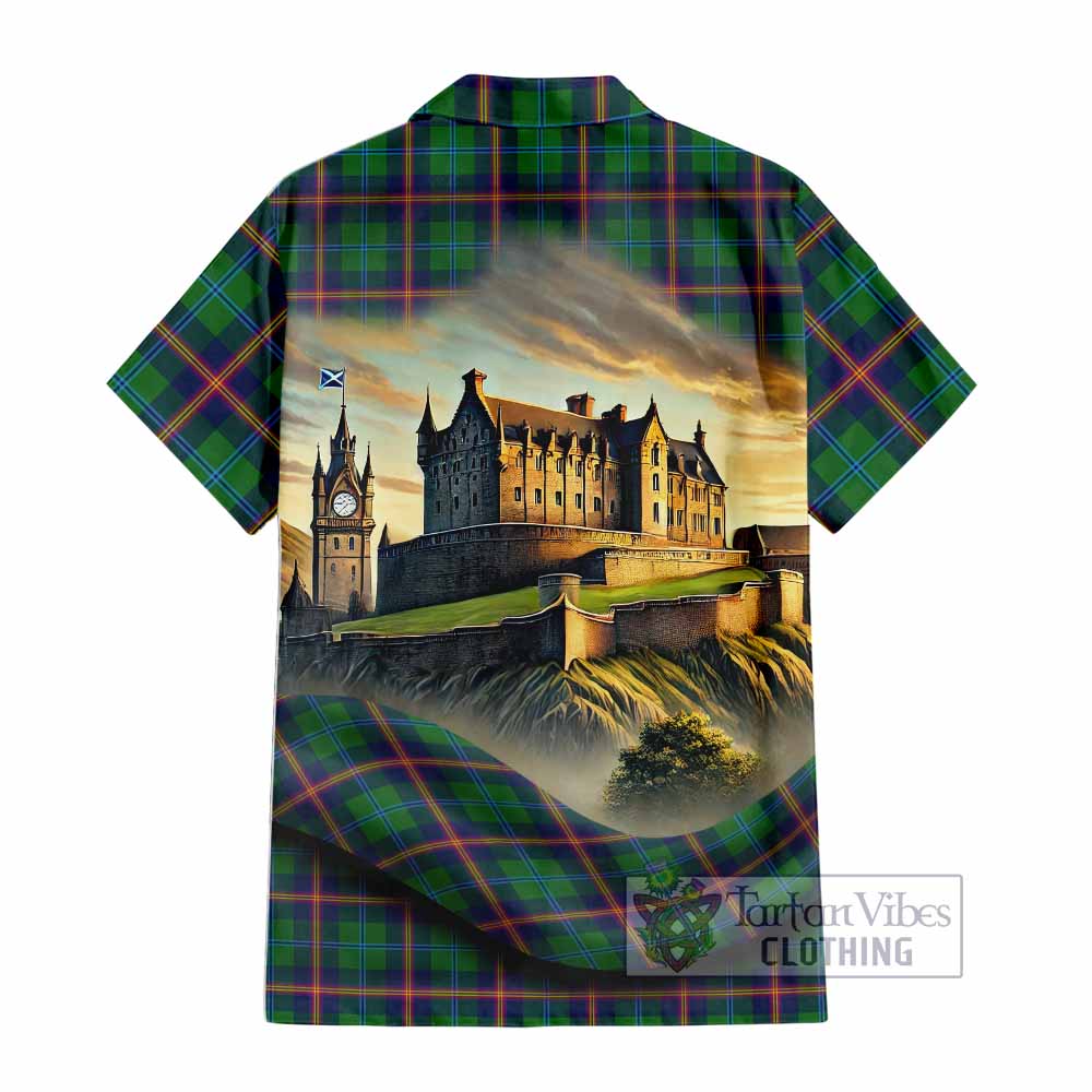 Tartan Vibes Clothing Young Tartan Family Crest Short Sleeve Button Shirt with Scottish Ancient Castle Style