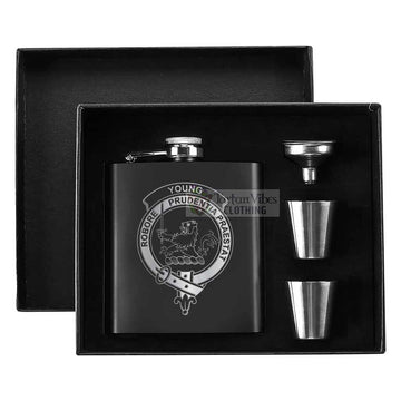 Tartan Vibes Clothing Young Crest Hip Flask Set 7oz Black Stainless Steel with A Gift Box
