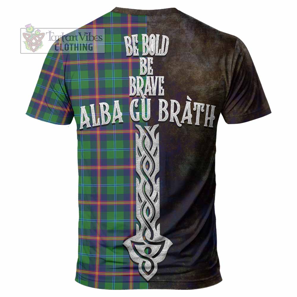 Tartan Vibes Clothing Young Tartan Family Crest T-Shirt Alba Gu Brath Be Brave Lion Ancient Style