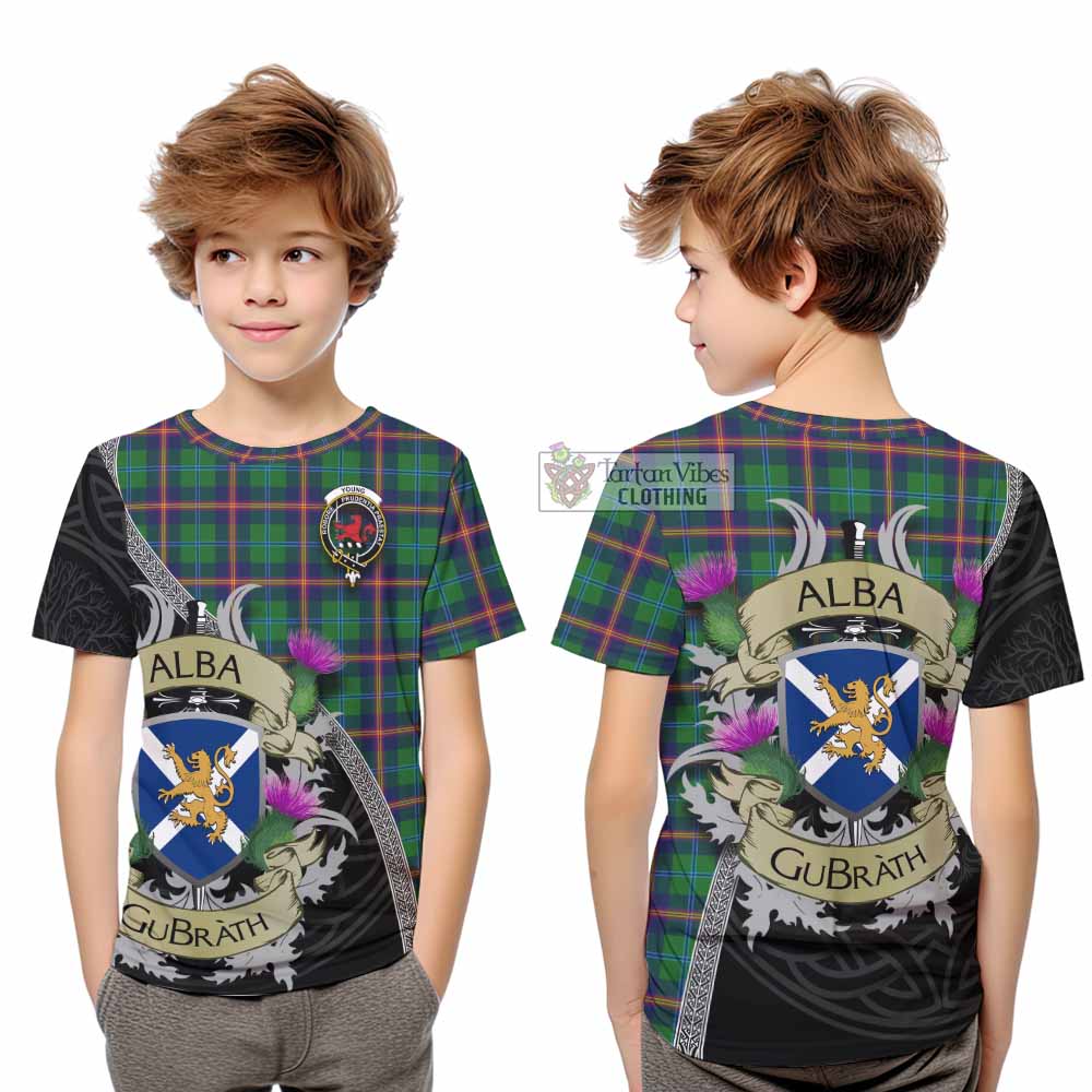 Tartan Vibes Clothing Young Tartan Family Crest Kid T-Shirt Lion Rampant Royal Thistle Shield Celtic Inspired