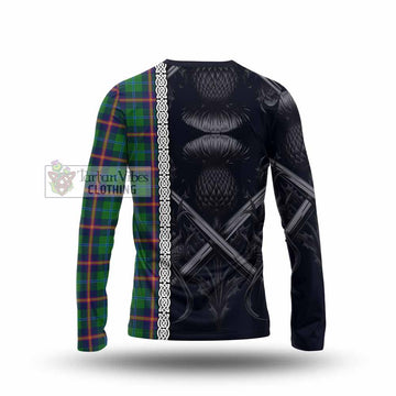 Tartan Vibes Clothing Young Tartan Long Sleeve T-Shirt with Family Crest Cross Sword Thistle Celtic Vibes