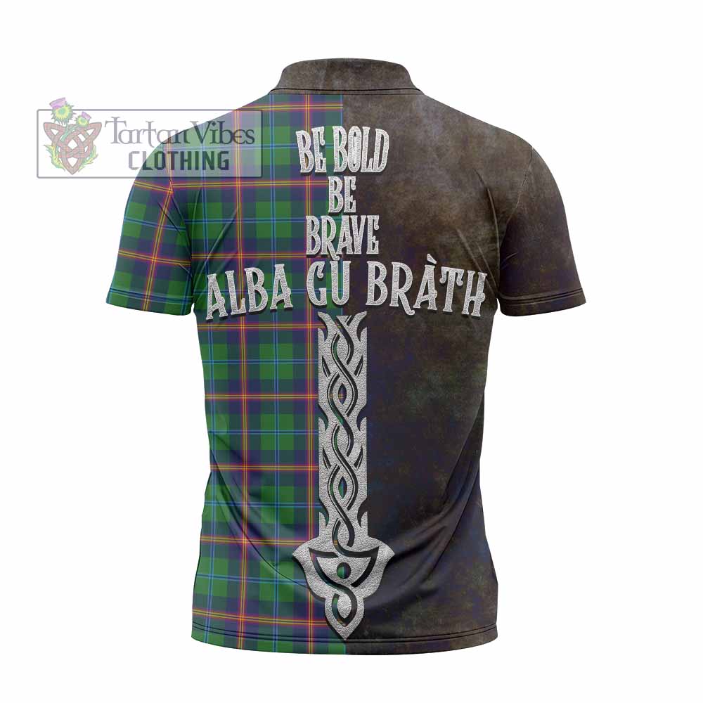 Tartan Vibes Clothing Young Tartan Family Crest Zipper Polo Shirt Alba Gu Brath Be Brave Lion Ancient Style