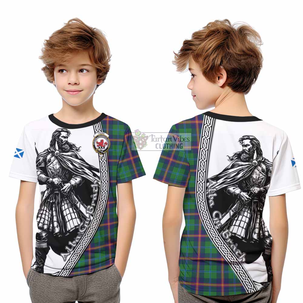 Young Tartan Clan Crest Kid T-Shirt with Highlander Warrior Celtic Style